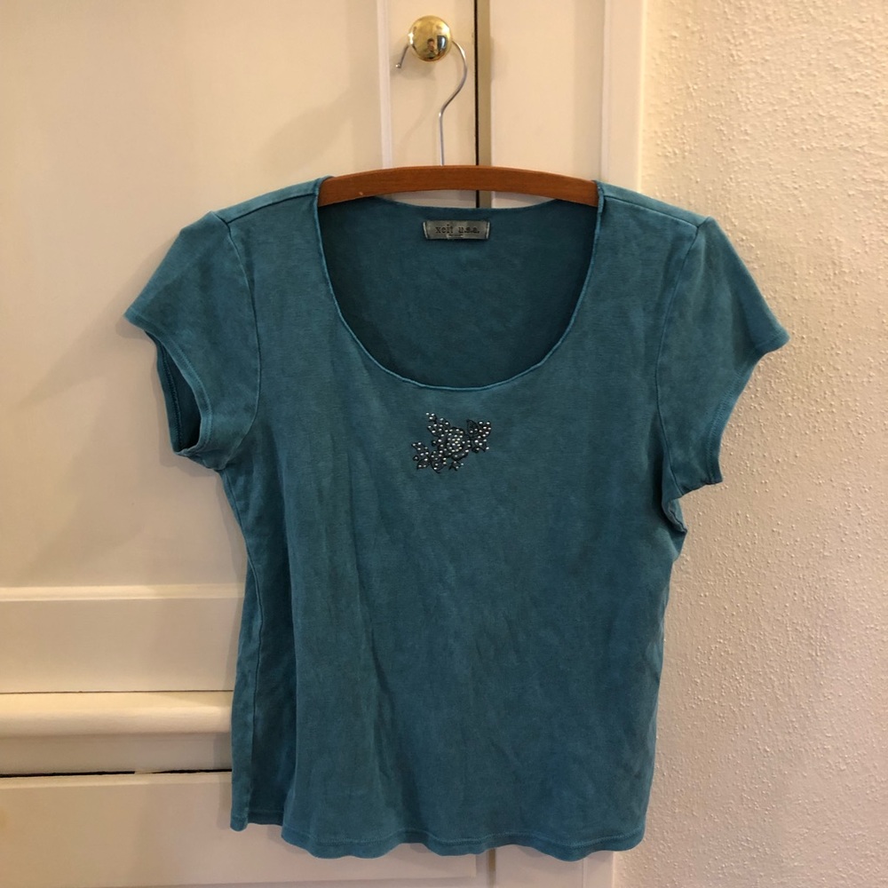 Xcit U.S.A. Blue Floral Detail Tee